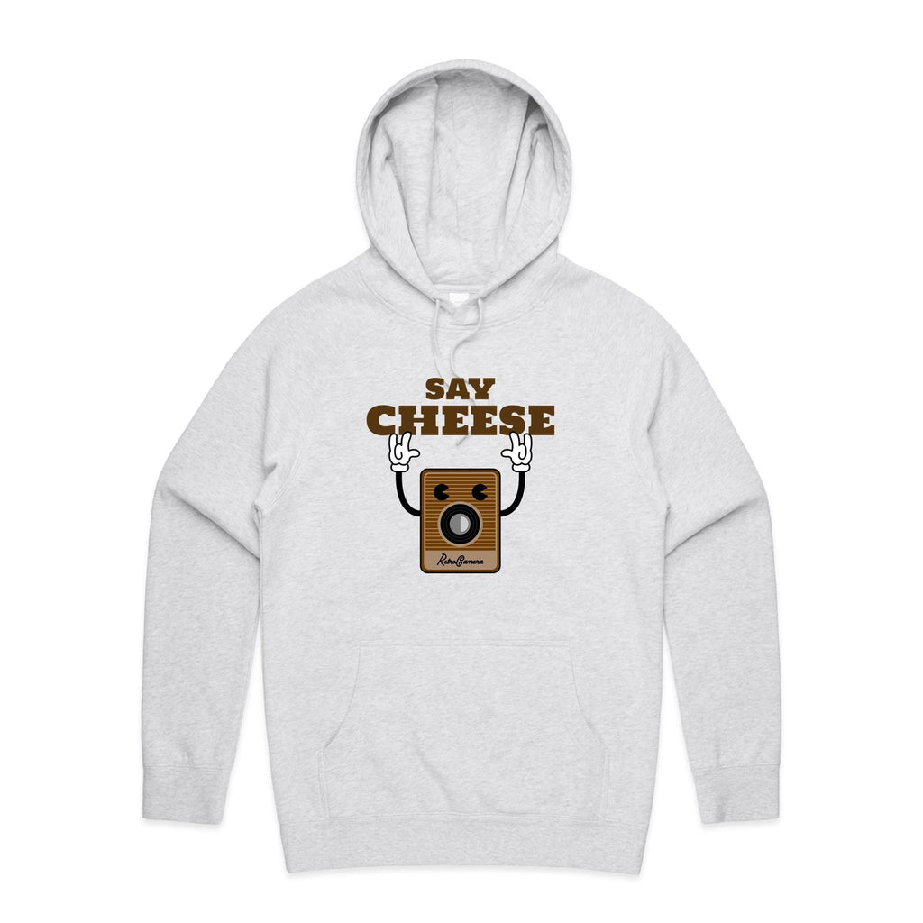 Say Cheese, Retro Camera - Mens Hoodie White Marle Mens Hoodie Printed In Australia Retro