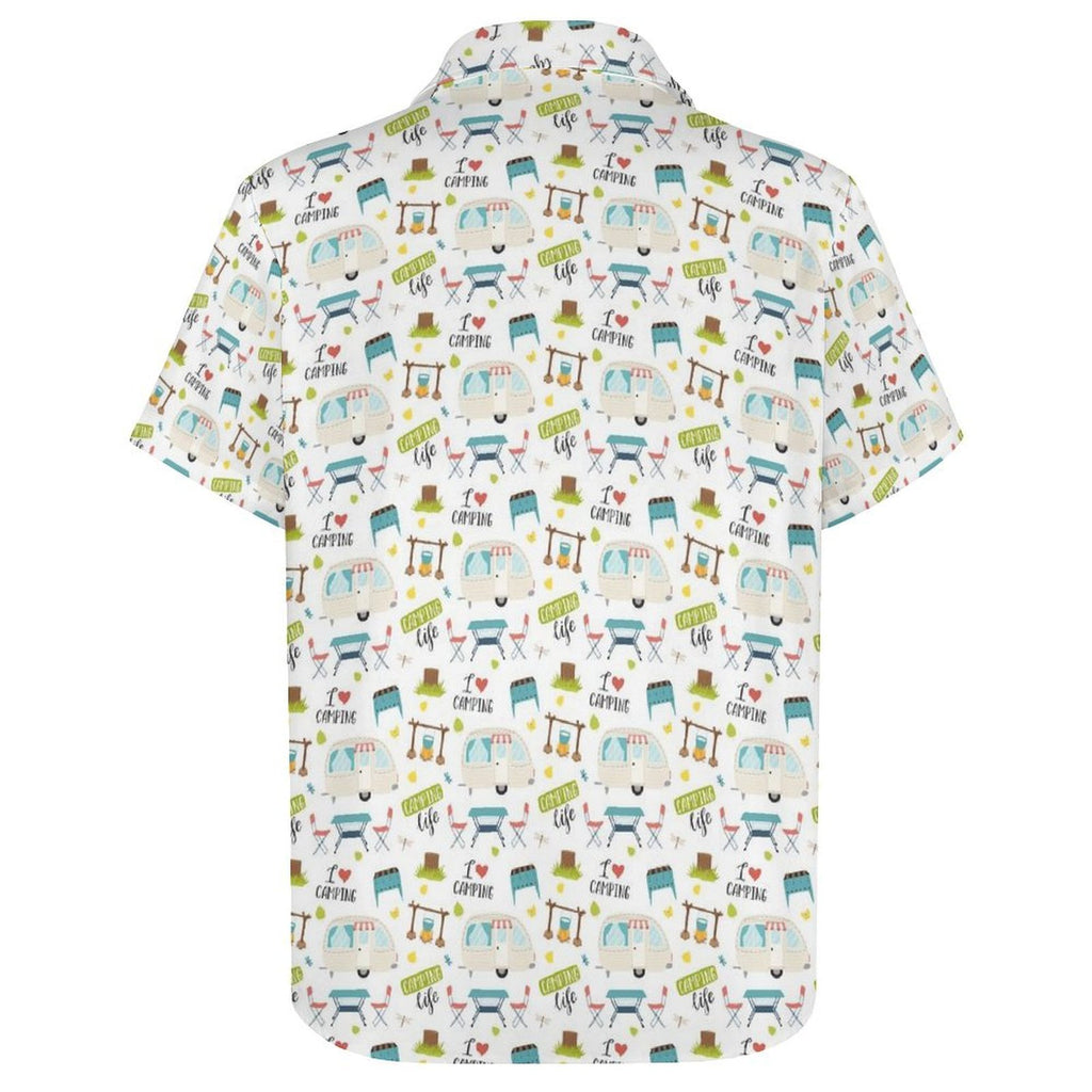 Camping Life, Retro Caravan - Women's Short-Sleeve Button Up Shirt