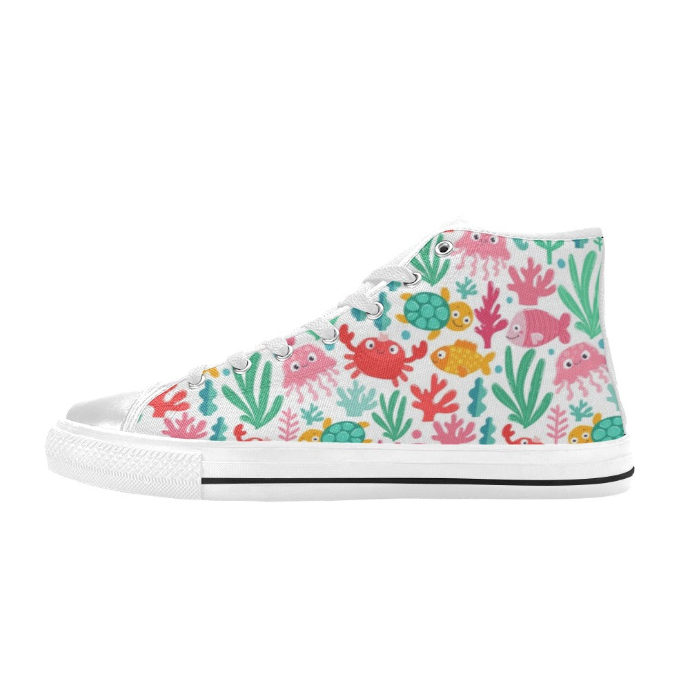 Under The Sea - Kids High Top Canvas Shoes