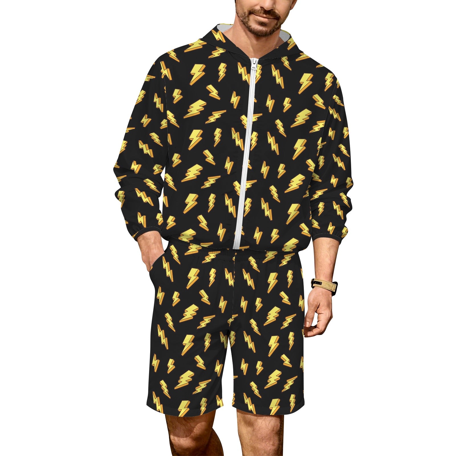 Lightning Bolts Men's Lightweight Sun Hoodie & Shorts Set 4XL Men's Lightweight Sun Hoodie & Shorts comic Printed Offshore