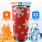 Red Snowflakes, Christmas - 20oz Mobile Tumbler with Lid (Black Lock) 20oz Travel Mug Christmas Printed Offshore