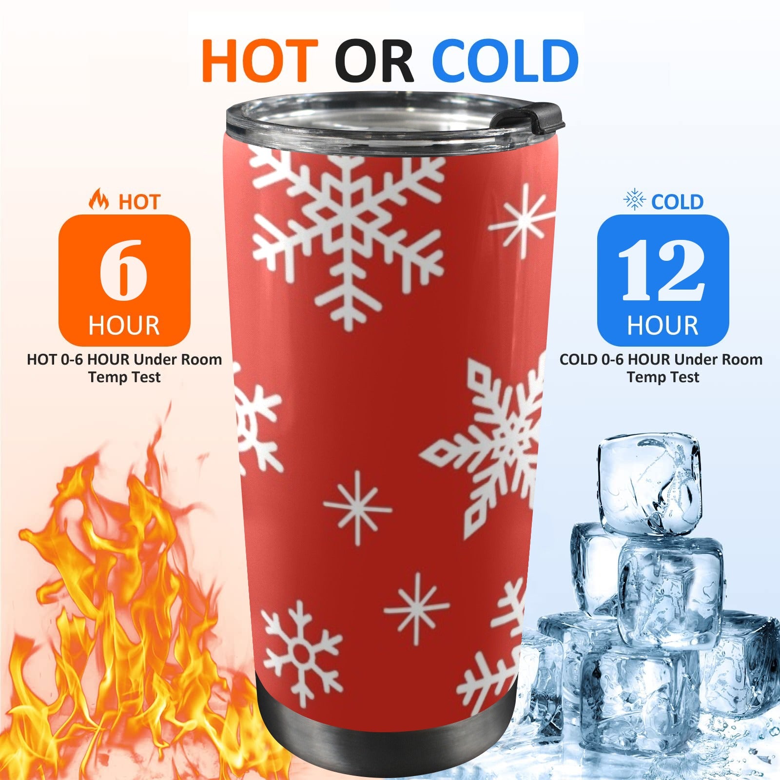 Red Snowflakes, Christmas - 20oz Mobile Tumbler with Lid (Black Lock) 20oz Travel Mug Christmas Printed Offshore