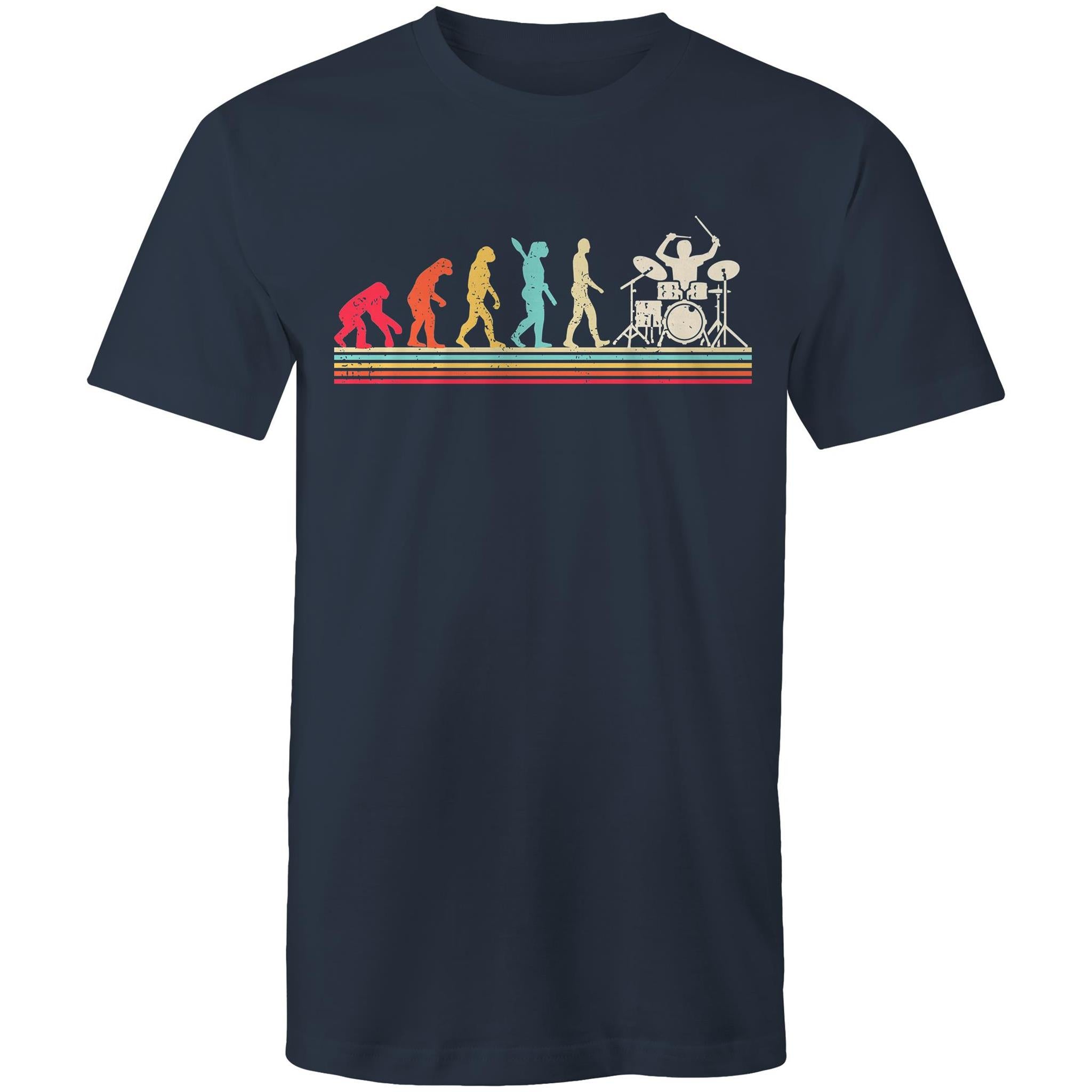 Drummer Evolution - Mens T-Shirt Navy Mens T-shirt Music Printed In Australia