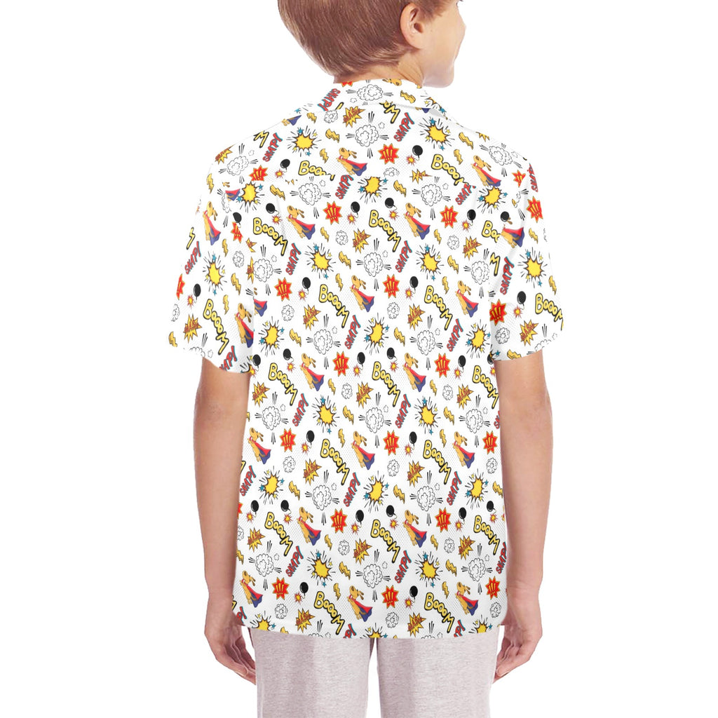 Super Dog Senior Kids Hawaiian Shirt Senior Kids Hawaiian Shirt 8-15 animal comic Printed Offshore