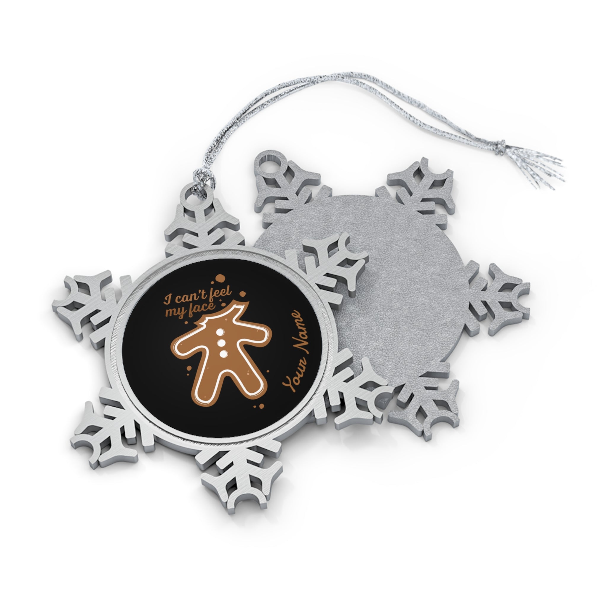 Personalised - Gingerbread, I Can't Feel My Face - Christmas Pewter Snowflake Ornament