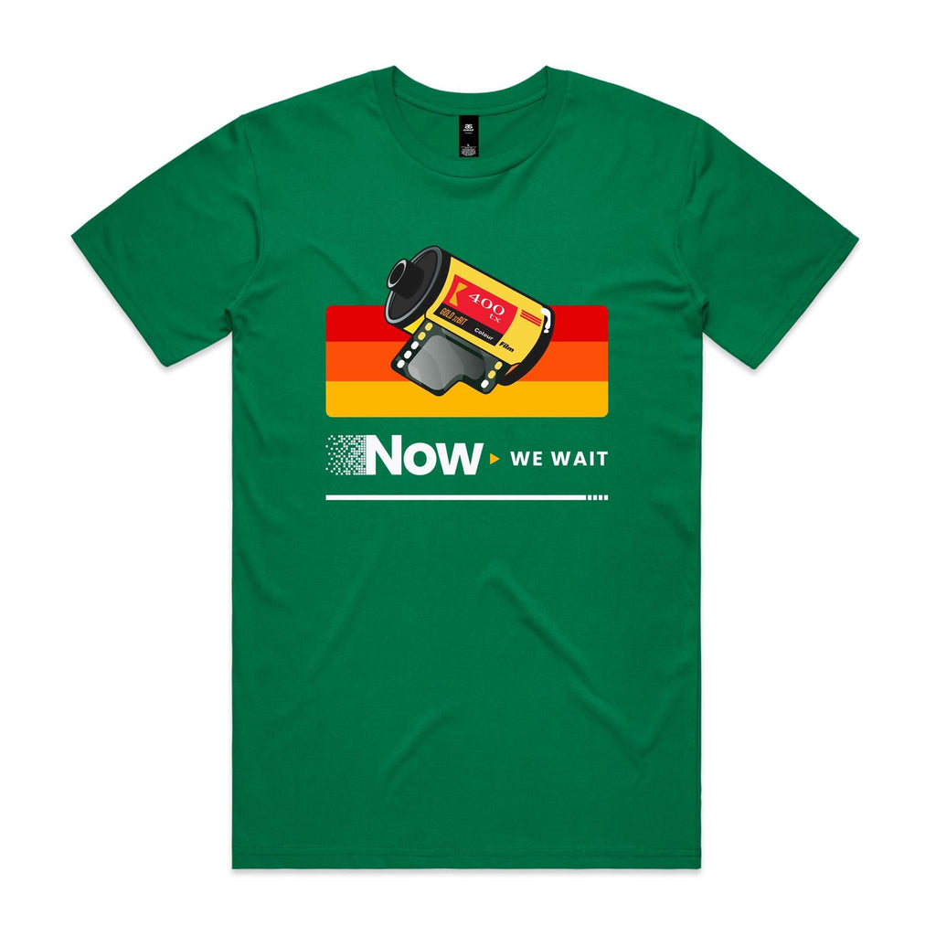 Camera Film, Now We Wait Men's AS Colour T-shirt Kelly Green Mens T-shirt Printed In Australia Retro