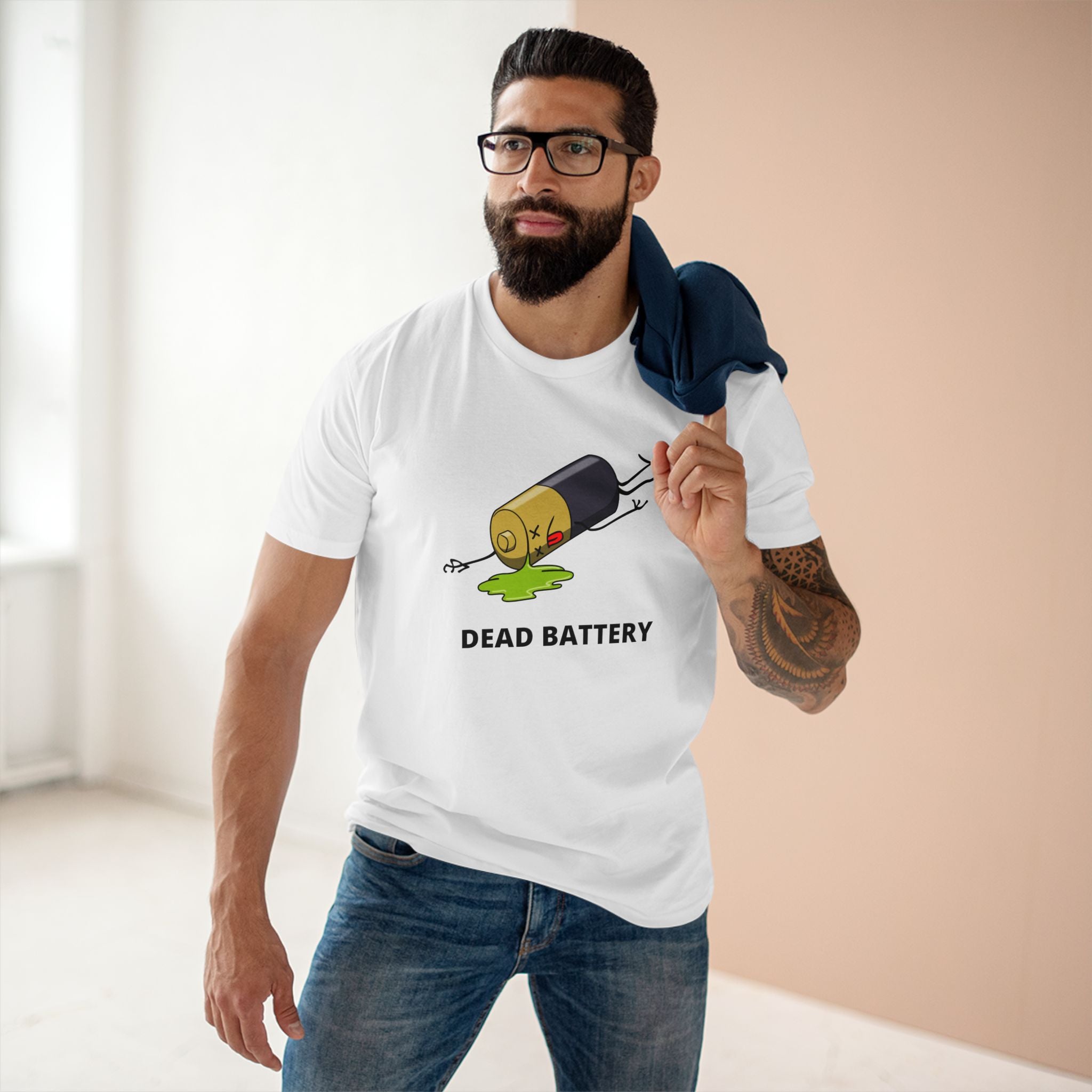 Dead Battery - Men's Staple Tee White Mens Premium T-Shirt Printed in AU and US