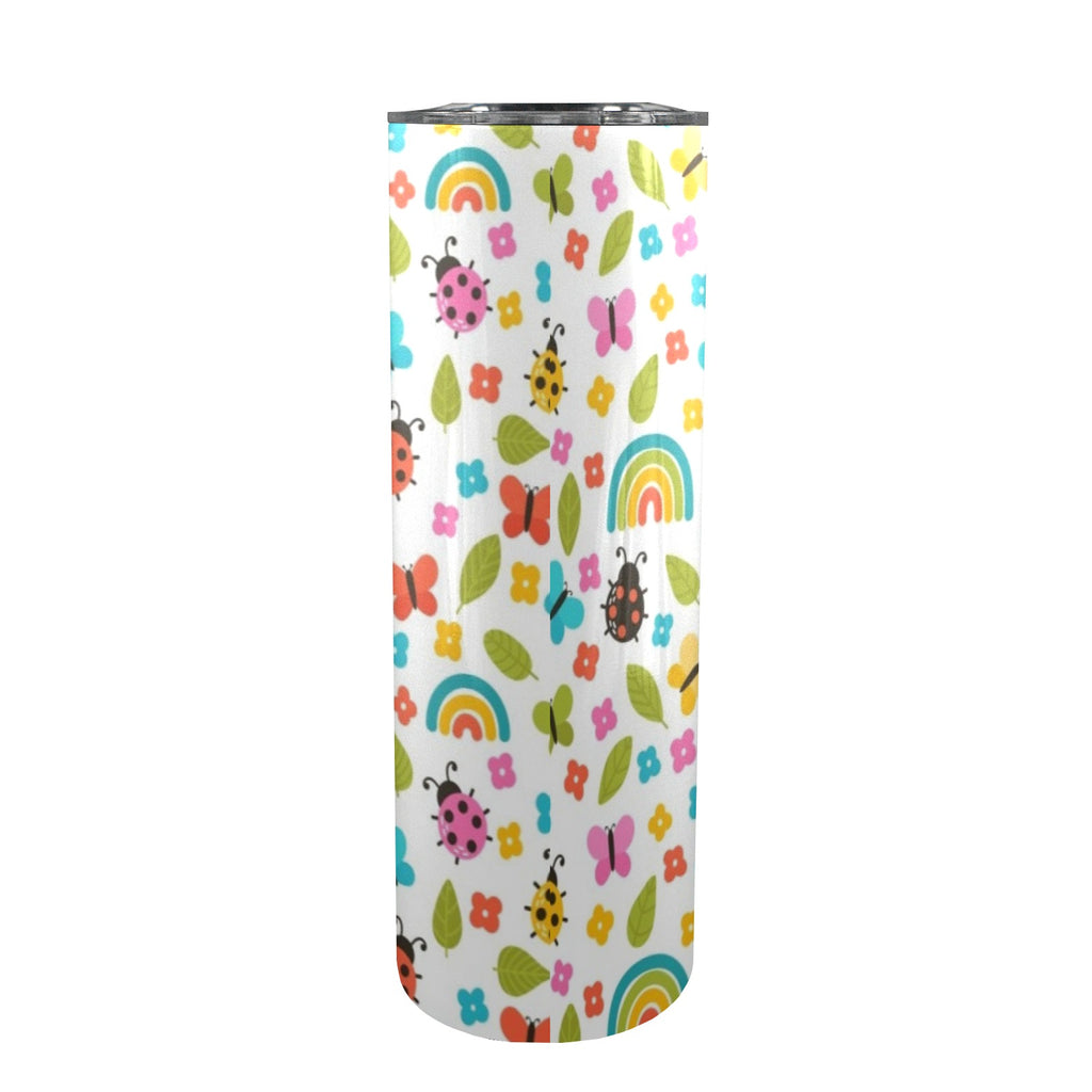 Ladybugs And Rainbows - 20oz Tall Skinny Tumbler with Lid and Straw