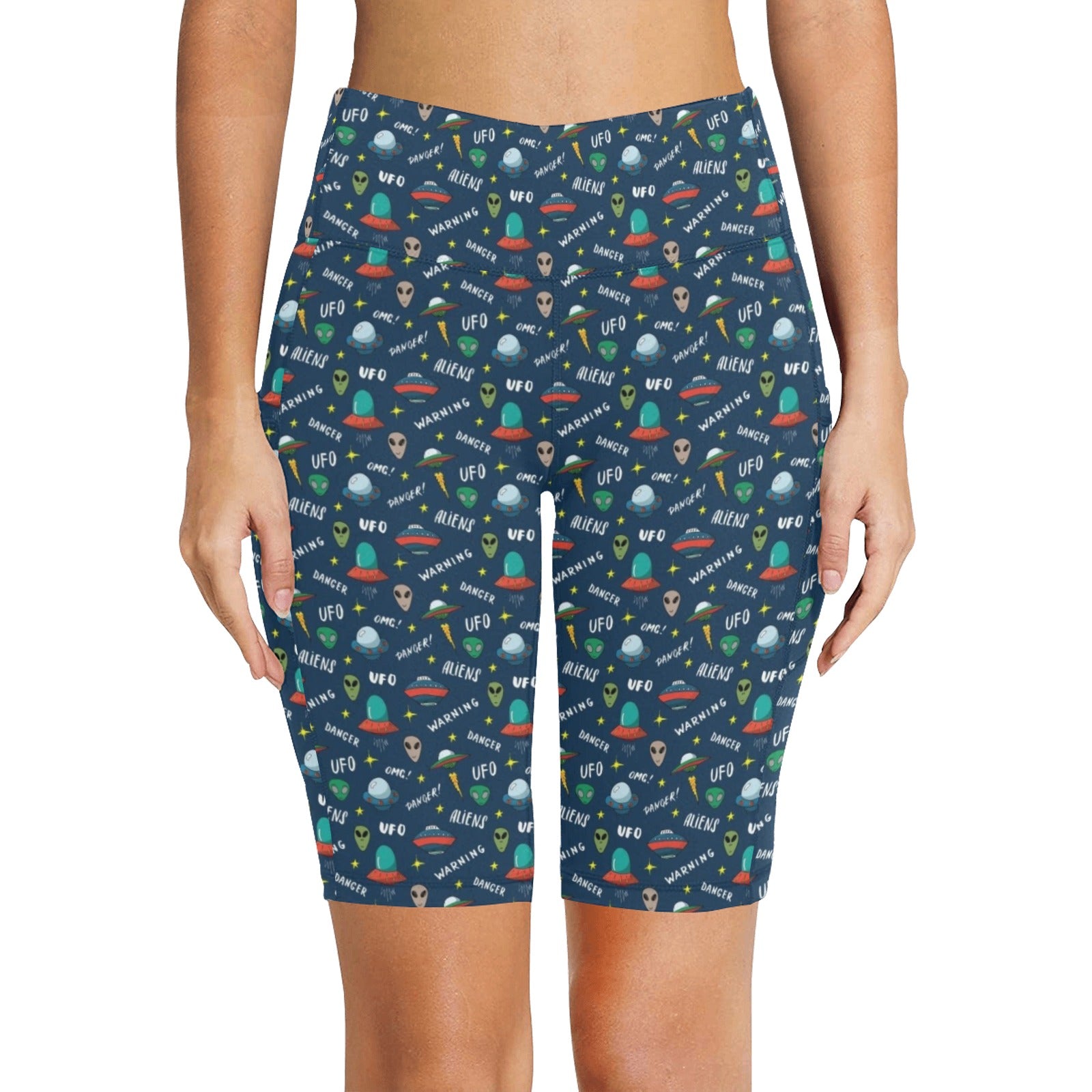 UFO's And Aliens Women's Bike Shorts With Side Pockets Women's Bike Shorts Printed Offshore Sci Fi
