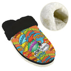 Comic Book 2 Women's Fur Trim Thick-Sole Indoor Slippers Women's Fur Trimmed Slippers comic Printed Offshore