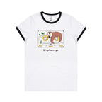 Life's Got Me In A Spin, Cassette Tape, Sloth - Women's Ringer Tee White Black Womens Ringer T-shirt animal Music Printed In Australia