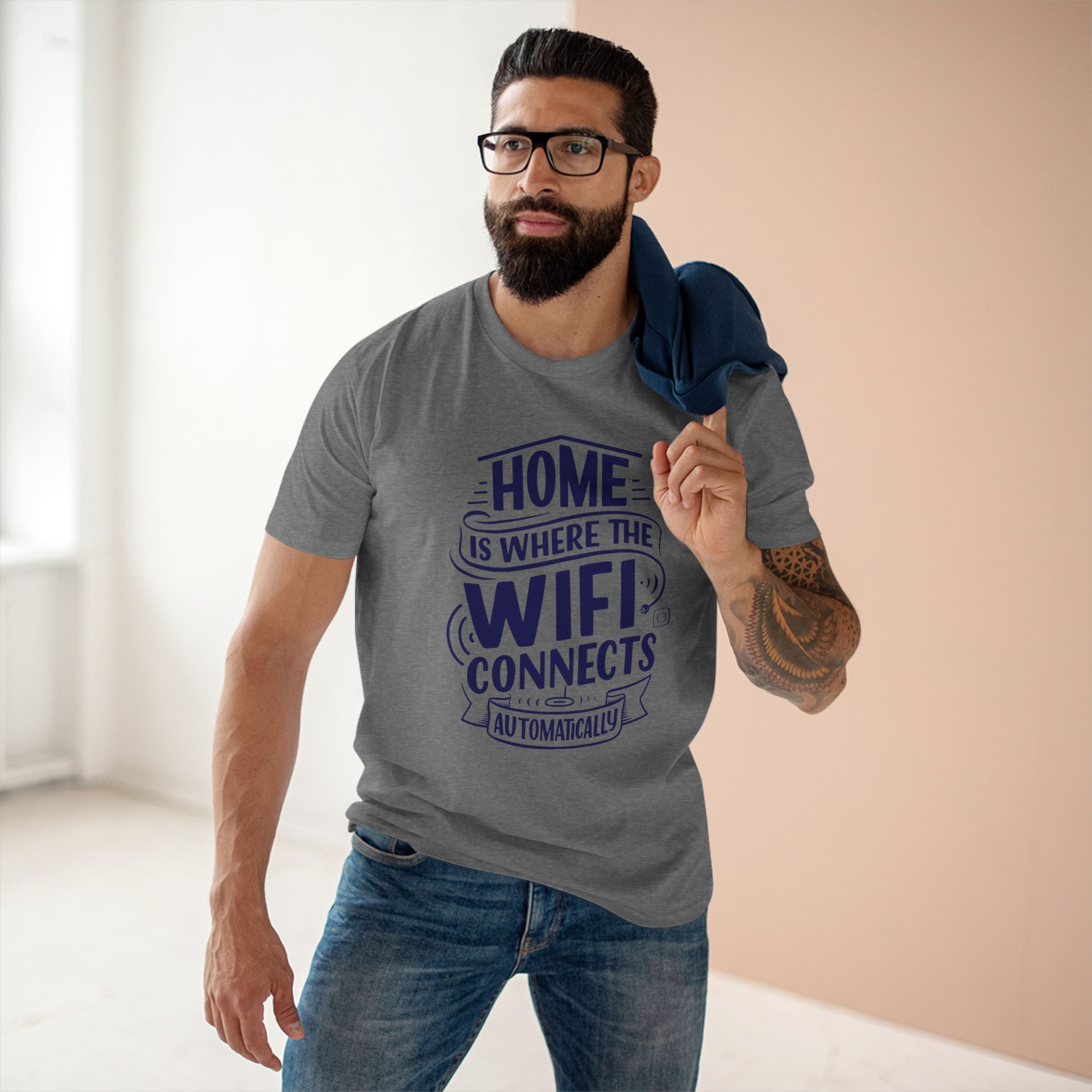 Home Is Where The WIFI Connects Automatically - Men's Staple Tee Athletic Heather Mens Premium T-Shirt Printed in AU and US Tech