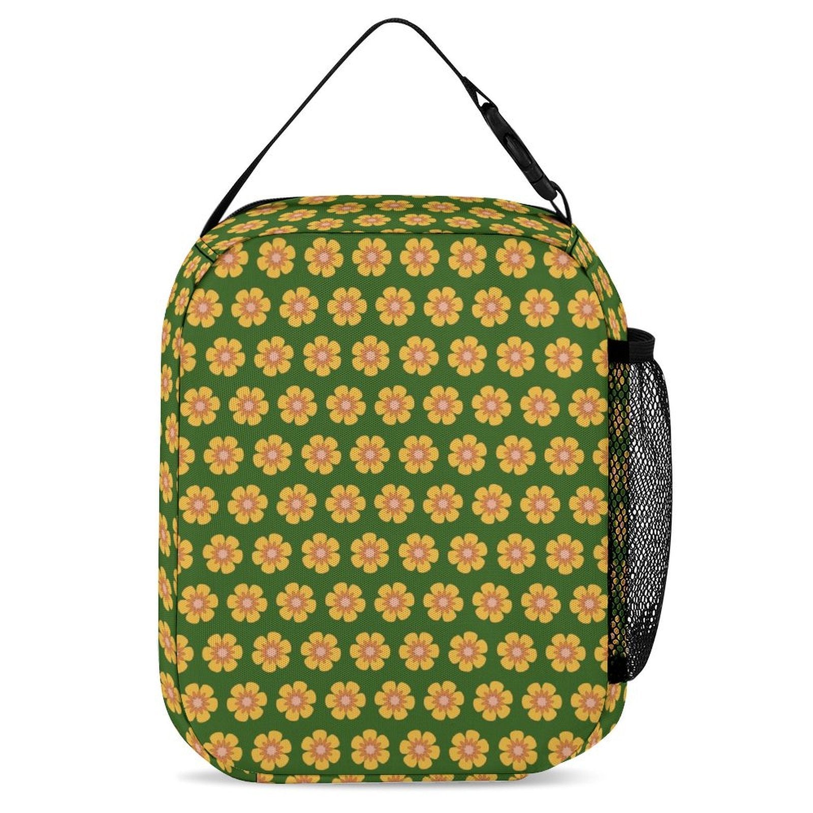 Yellow Flowers On Green Backpack, Lunch Bag & Pencil Case Set