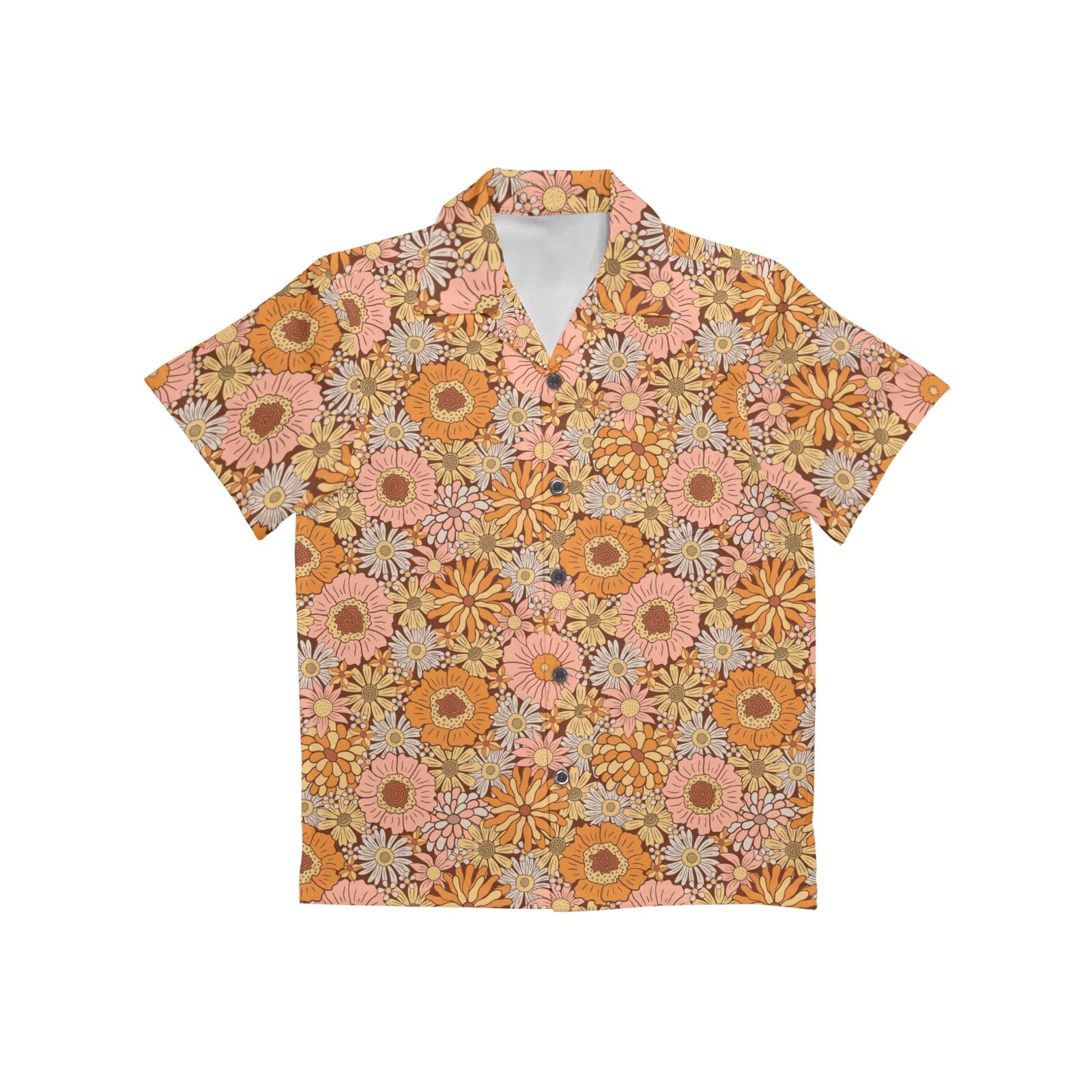 Orange Retro Floral Junior Kids Hawaiian Shirt