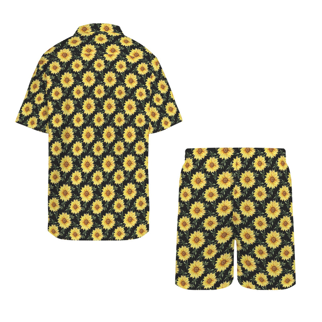 Painted Sunflower Men's Hawaiian Shirt & Shorts Set Men's Hawaiian Shirt & Shorts Set Plants Printed Offshore