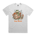 Stay Weird, Guitar Playing Frog On A Snail AS Colour Heavy Faded Tee Unisex Faded White Heavy Faded T-shirt animal Music Printed In Australia