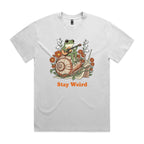 Stay Weird, Guitar Playing Frog On A Snail AS Colour Heavy Faded Tee Unisex Faded White Heavy Faded T-shirt animal Music Printed In Australia