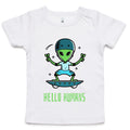 Alien, Hello Humans - Baby T-shirt White Baby T-shirt Printed In Australia Sci Fi