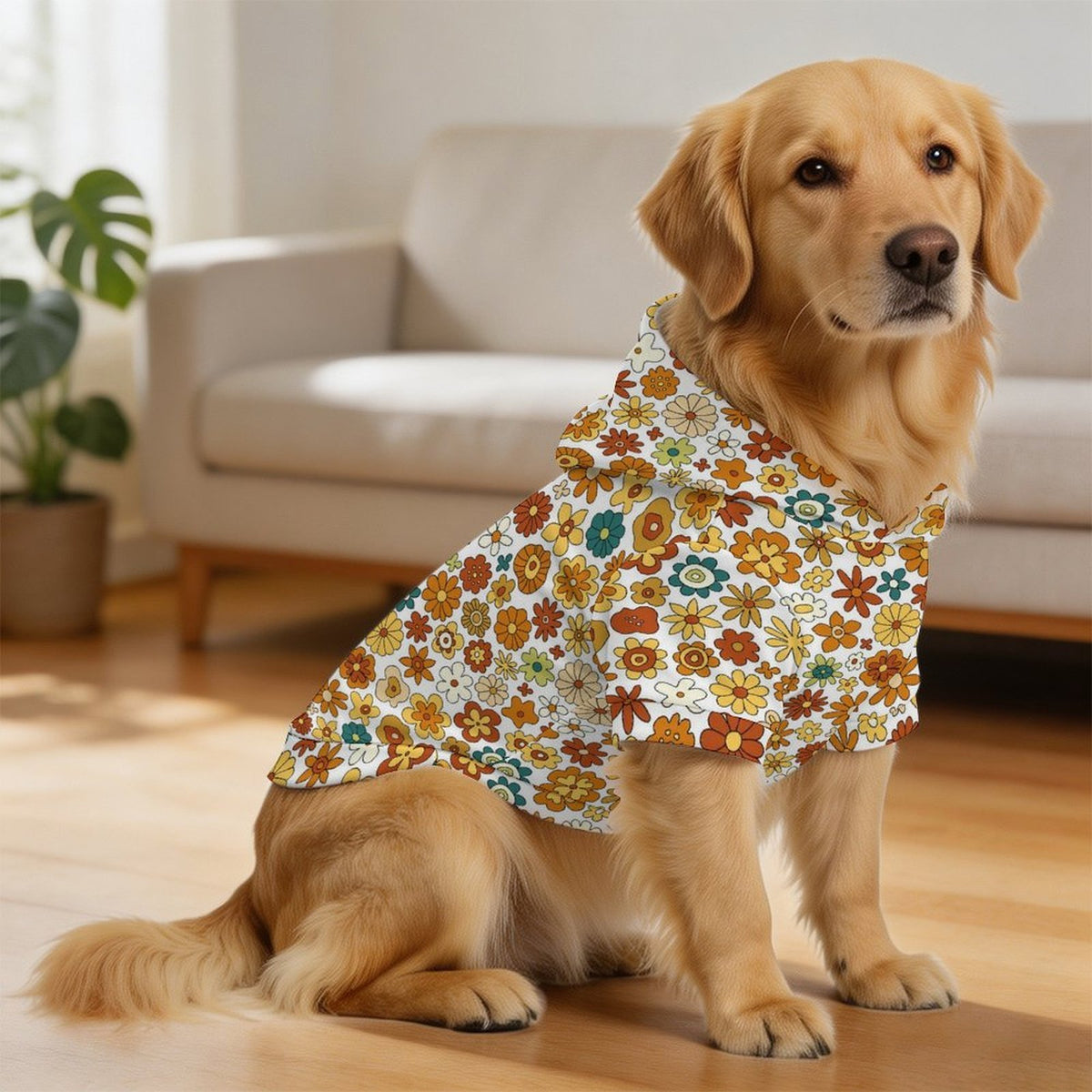 70's Style Floral Pet Hoodie (Large Size)