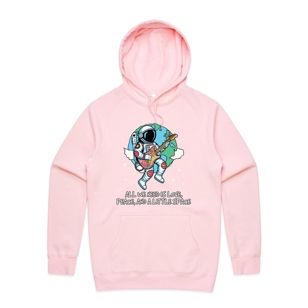 All We Need Is Love And A Little Space - Mens Hoodie Pink Mens Hoodie Love Printed In Australia Space