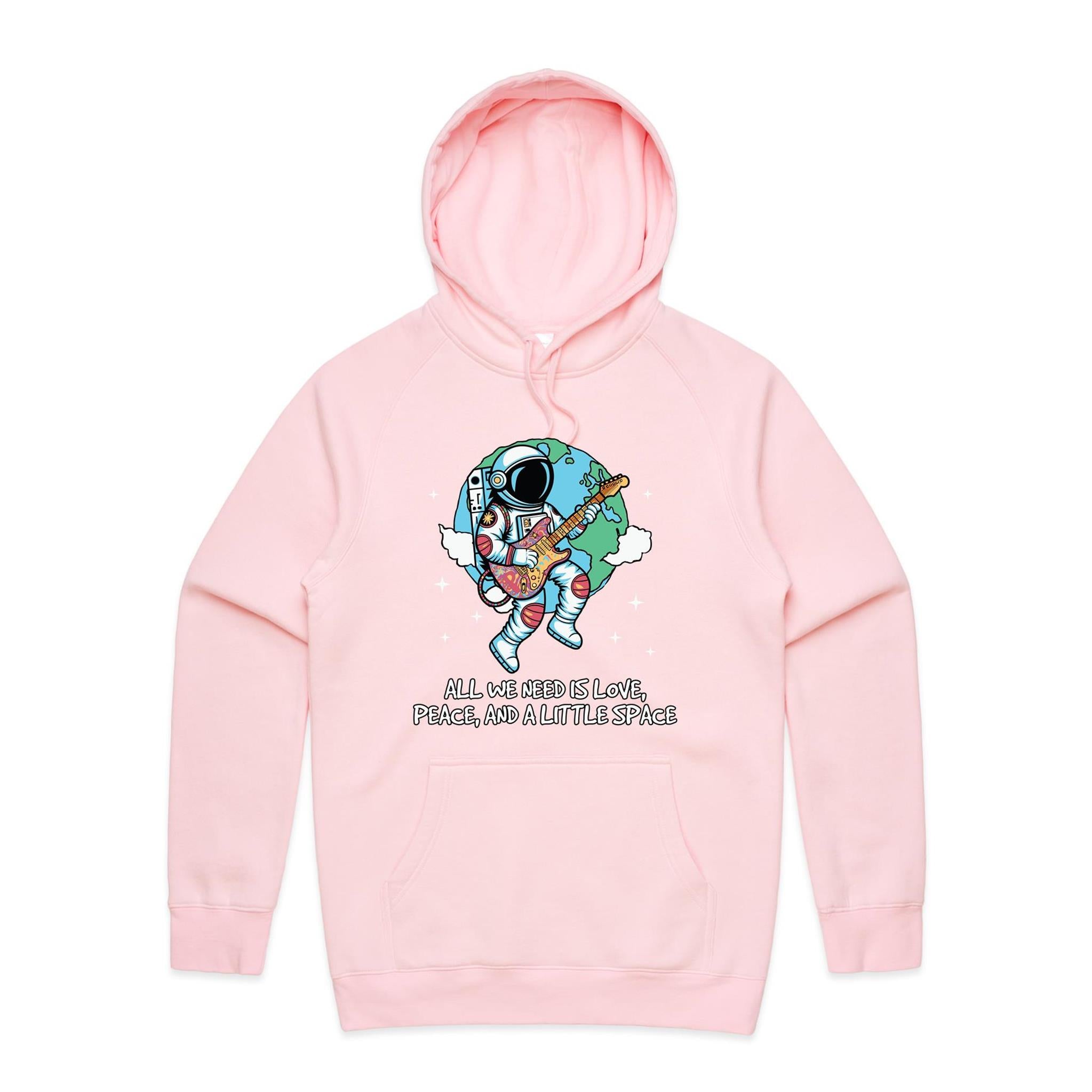All We Need Is Love And A Little Space - Mens Hoodie Pink Mens Hoodie Love Printed In Australia Space