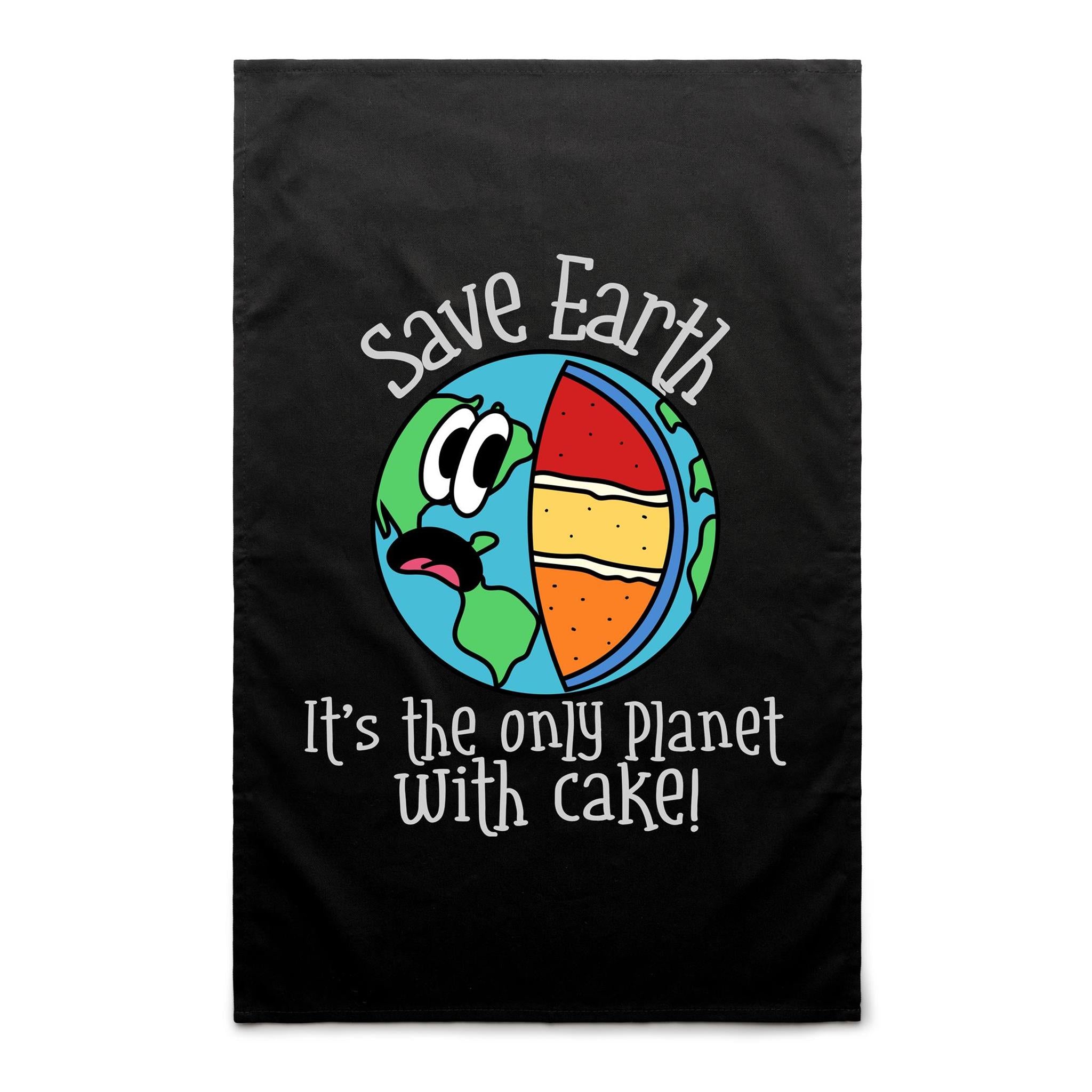 Save Earth, It's The Only Planet With Cake - AS Colour Tea Towel Default Title Tea Towel Environment Food Printed In Australia