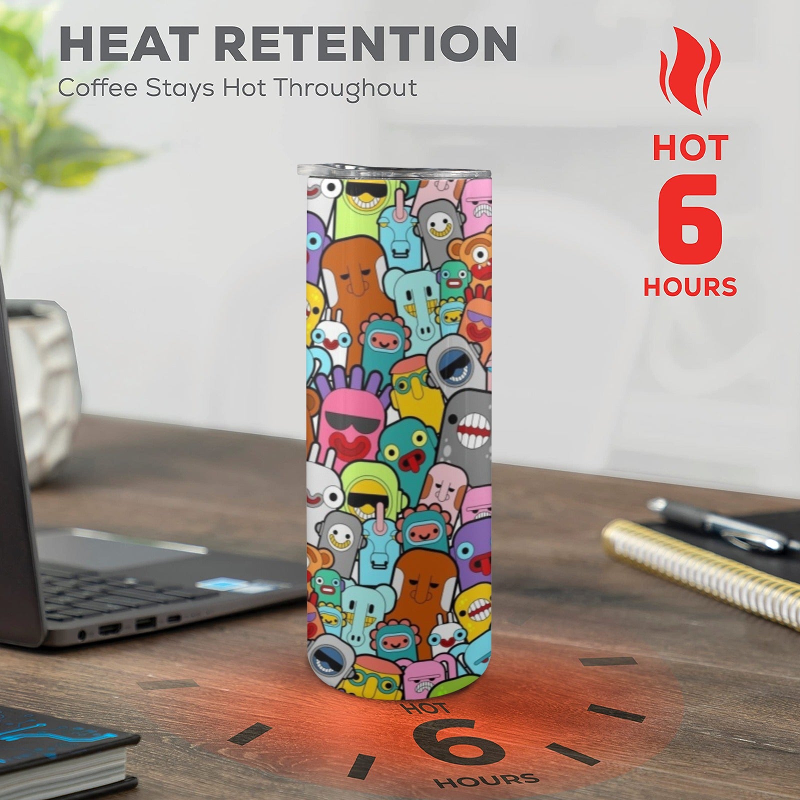 Happy Monsters - 20oz Tall Skinny Tumbler with Lid and Straw