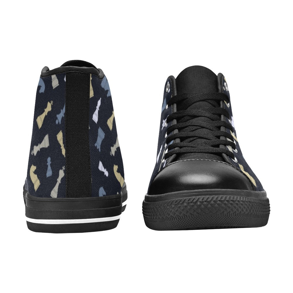 Chess Pattern - Kids High Top Canvas Shoes