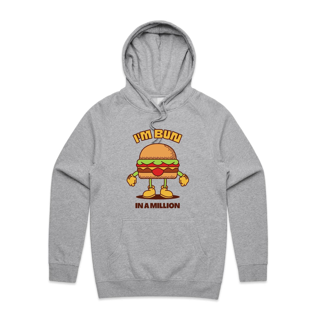 I'm Bun In A Million, Hamburger - Mens Hoodie Grey Marle Mens Hoodie Food Printed In Australia