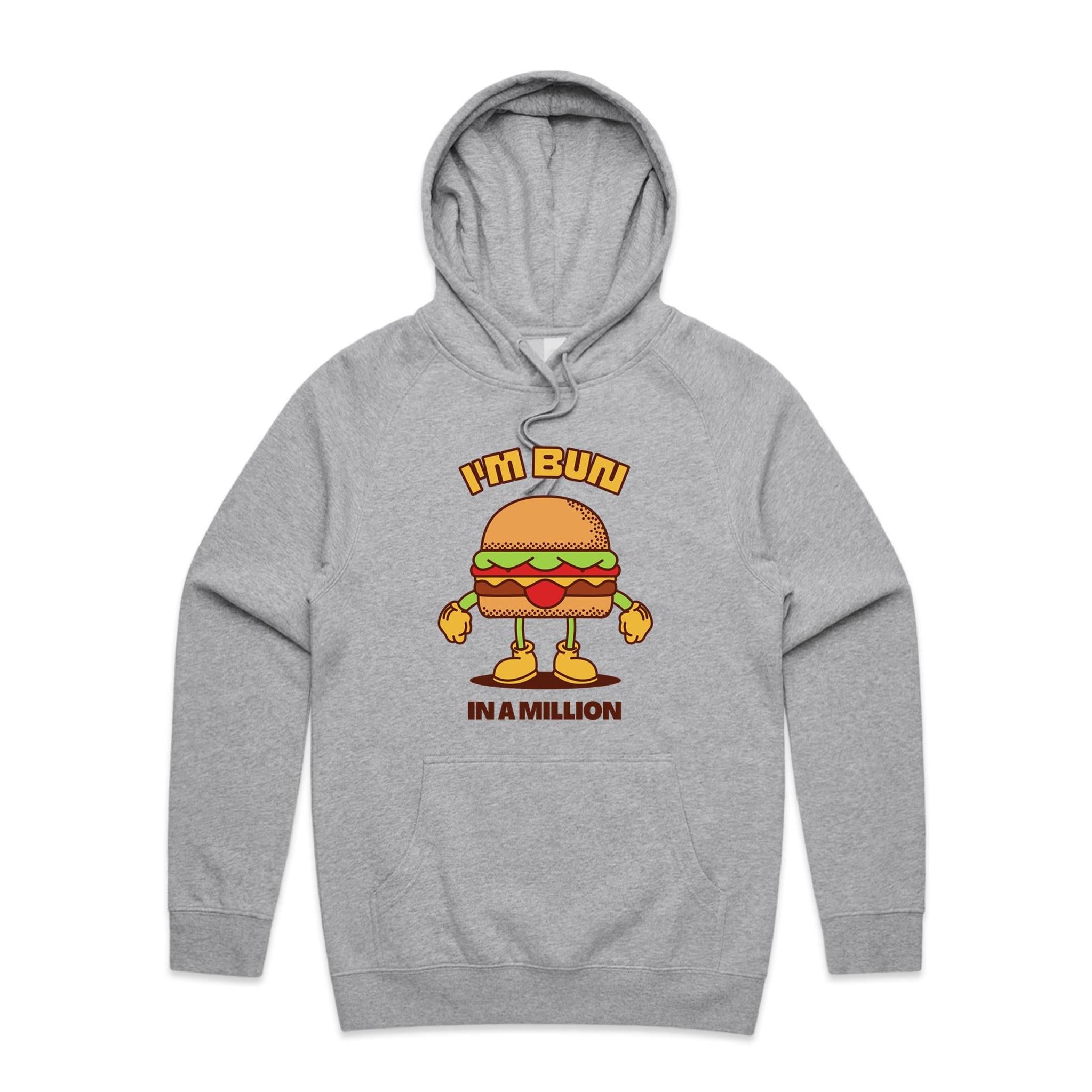 I'm Bun In A Million, Hamburger - Mens Hoodie Grey Marle Mens Hoodie Food Printed In Australia