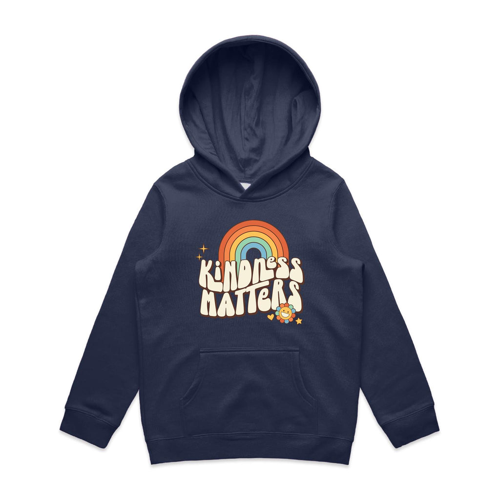 Kindness Matters - Kids Hoodie Midnight Blue Kids Hoodie Kindness Positivity Printed In Australia Retro