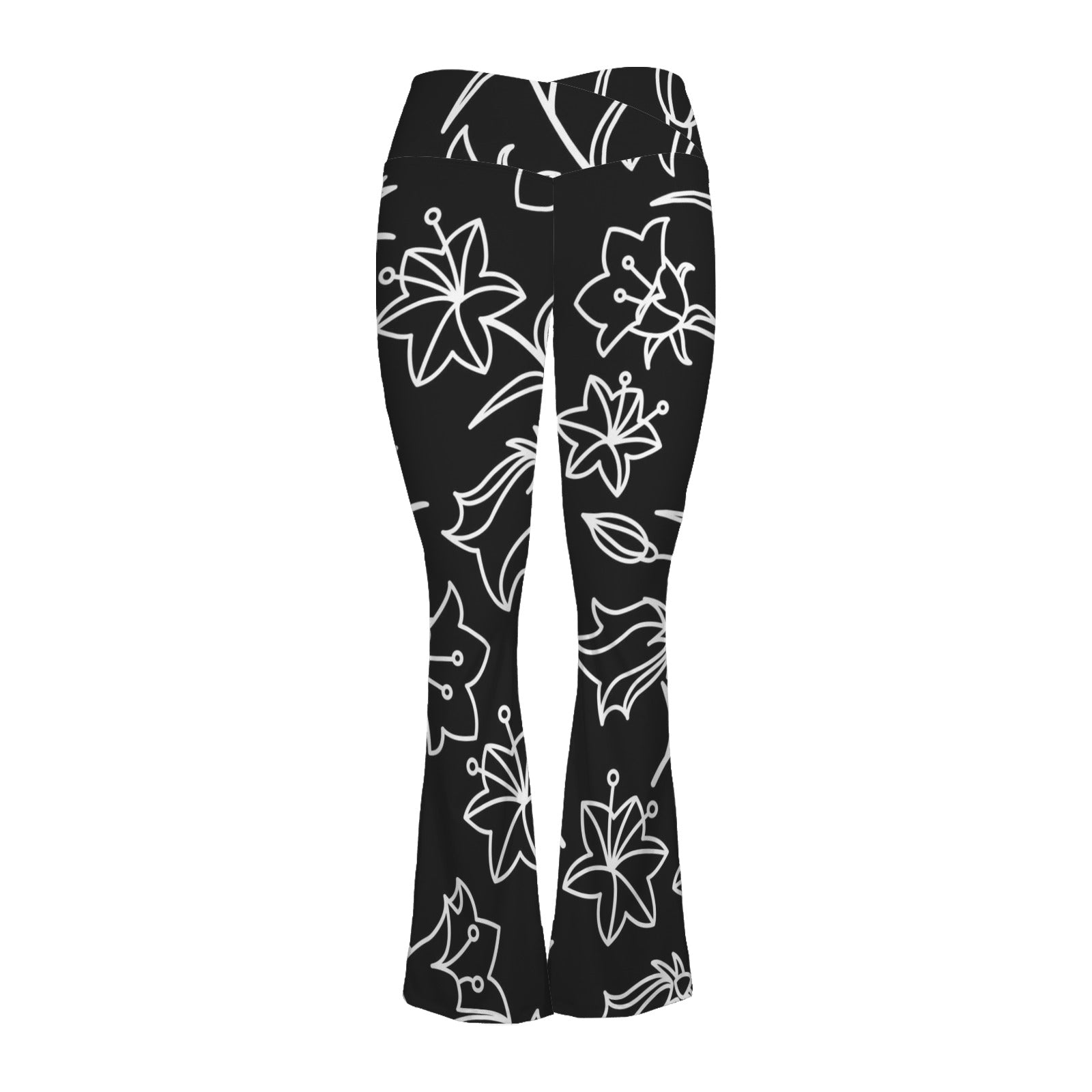 Black And White Floral High Waist Crossover Tummy Control Flare Leggings High Waist Flare Leggings Printed Offshore