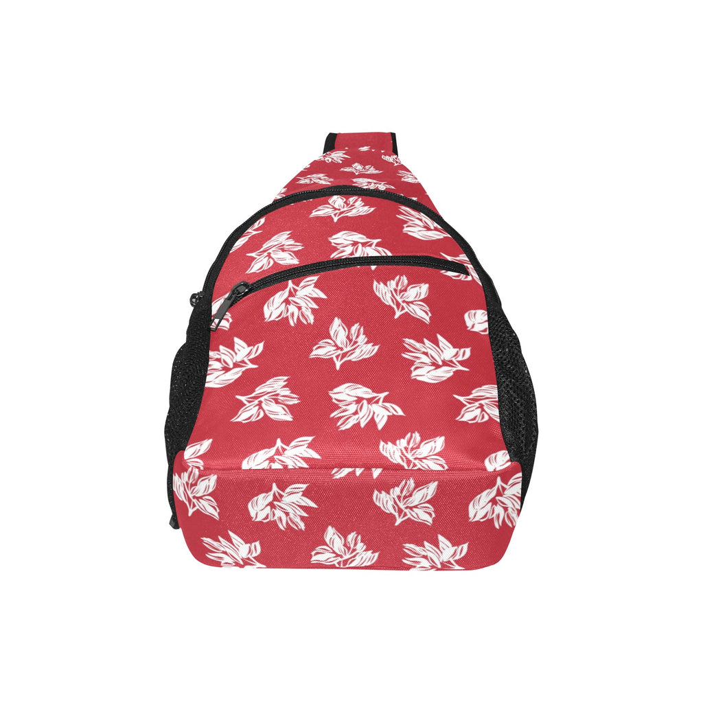 Red Retro Foliage, Hawaiian Flower - Chest Bag