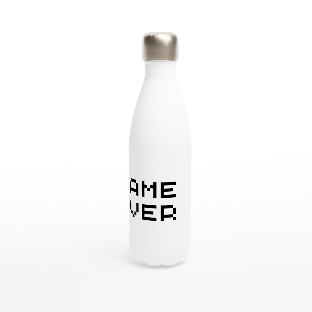 Game Over - White 17oz Stainless Steel Water Bottle White Water Bottle Games Globally Fulfilled