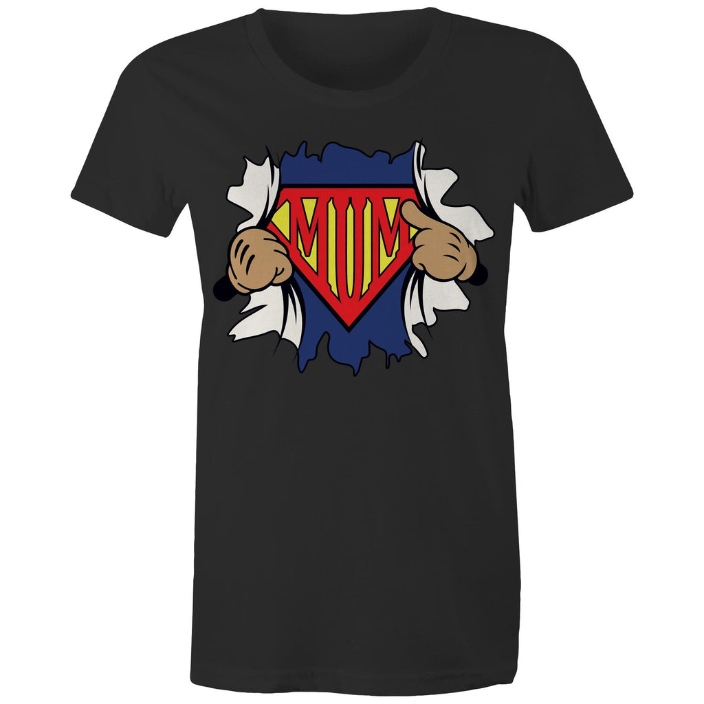 Super Mum - Womens T-shirt Black Womens T-shirt comic Mum Printed In Australia