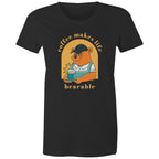 Coffee Makes Life Bearable - Womens T-shirt Black Womens T-shirt animal Coffee Printed In Australia