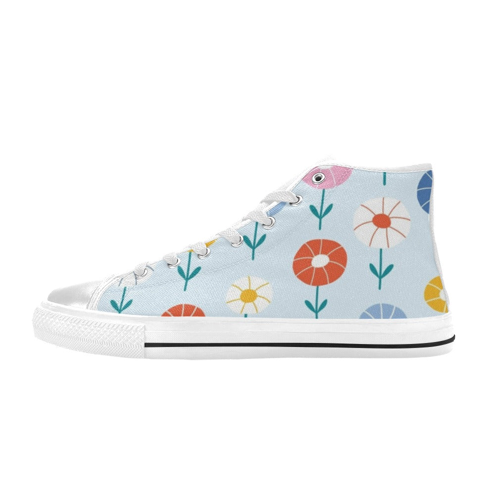 Abstract Cute Flowers Men's High Top Canvas Shoes US12 Men's Classic High Top Canvas Shoes Plants Printed Offshore