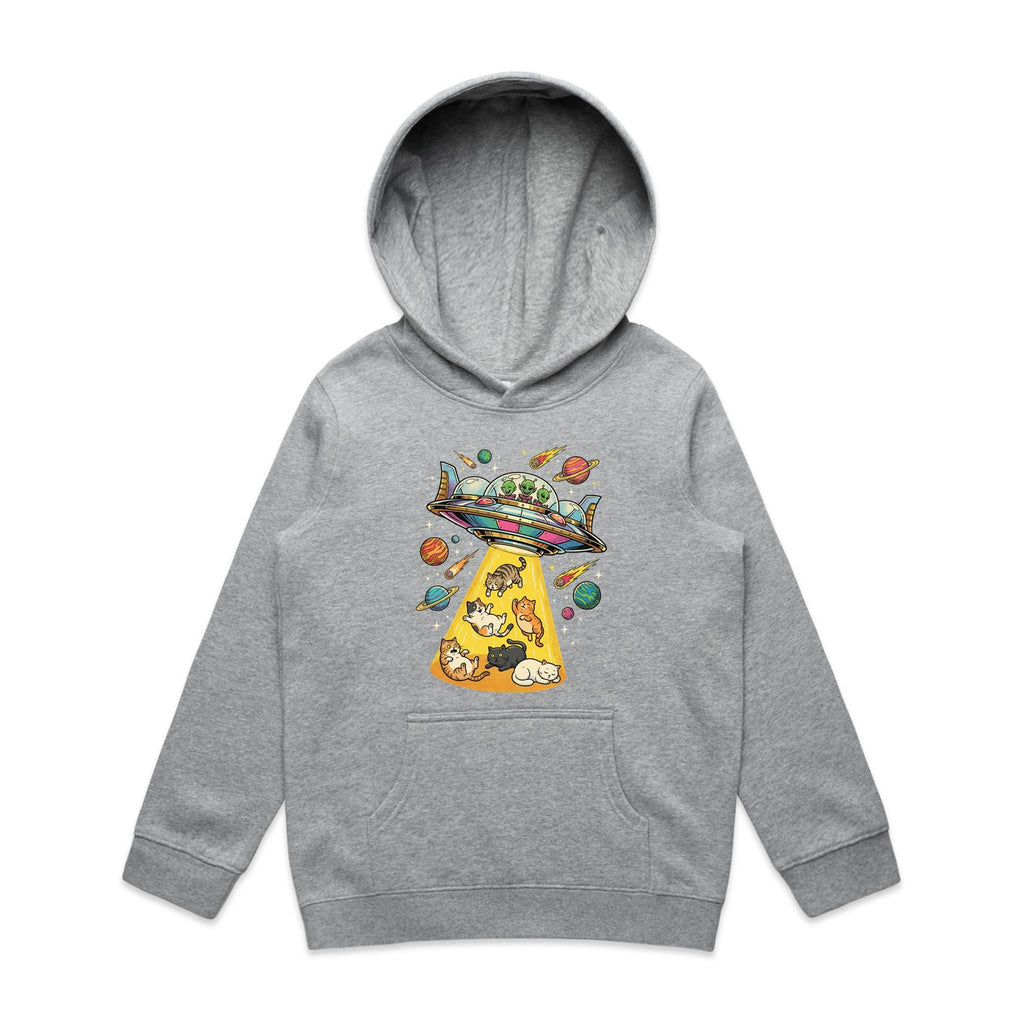 UFO Cat Abduction Kid's AS Colour Hoodie Grey Marle Kids Hoodie animal Printed In Australia Sci Fi
