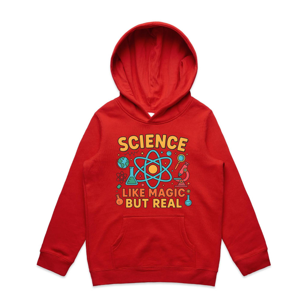 Science, Like Magic But Real - Kids Hoodie Red Kids Hoodie Printed In Australia Science