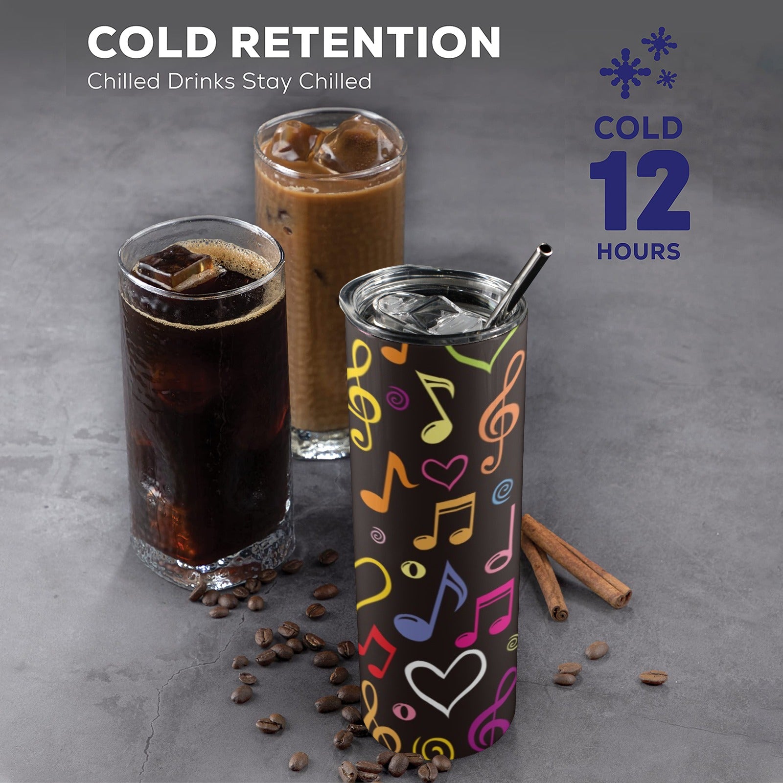 Musical Notes 20oz Tall Skinny Tumbler with Lid and Straw