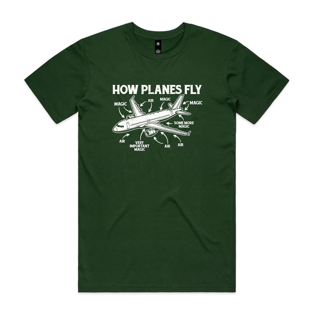 How Planes Fly Men's AS Colour T-shirt Forest Green Mens T-shirt Printed In Australia Science