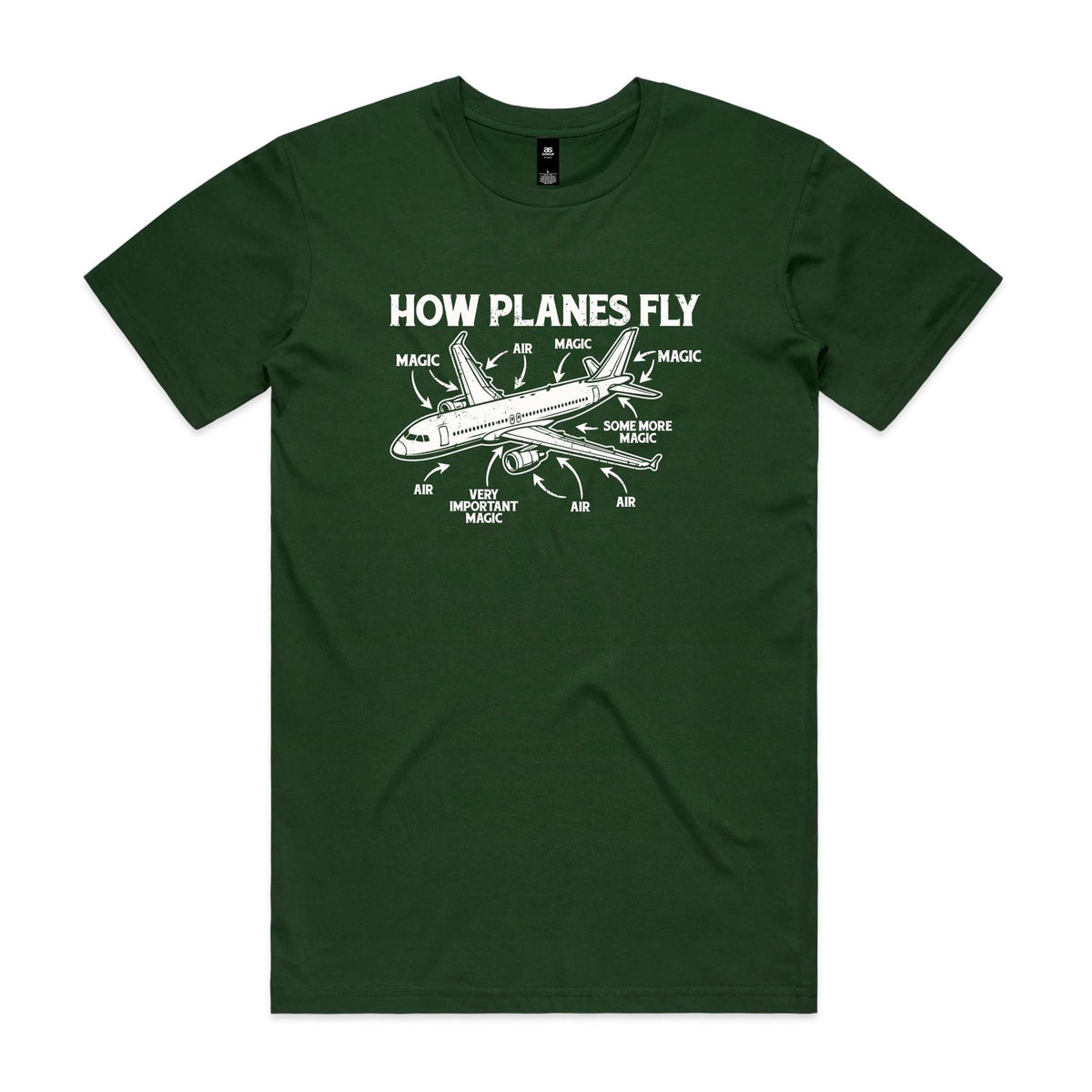 How Planes Fly Men's AS Colour T-shirt Forest Green Mens T-shirt Printed In Australia Science