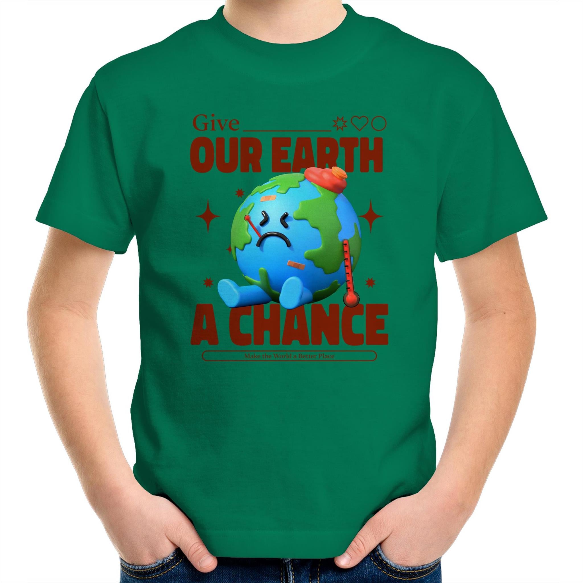 Give Our Earth A Chance - Kids Youth T-Shirt Kelly Green Kids Youth T-shirt Environment Printed In Australia