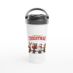 Fab Four, Merry Christmas - White 15oz Stainless Steel Travel Mug Default Title Christmas Travel Mug Christmas Globally Fulfilled