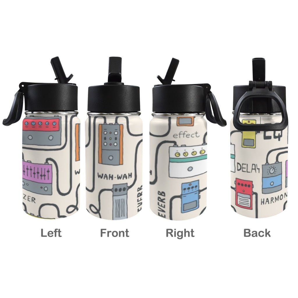 Guitar Pedals 12oz Kids Water Bottle with Straw Lid