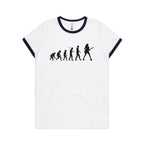 Evolution Of A Guitar Player - Women's Ringer Tee White Navy Womens Ringer T-shirt Music Printed In Australia