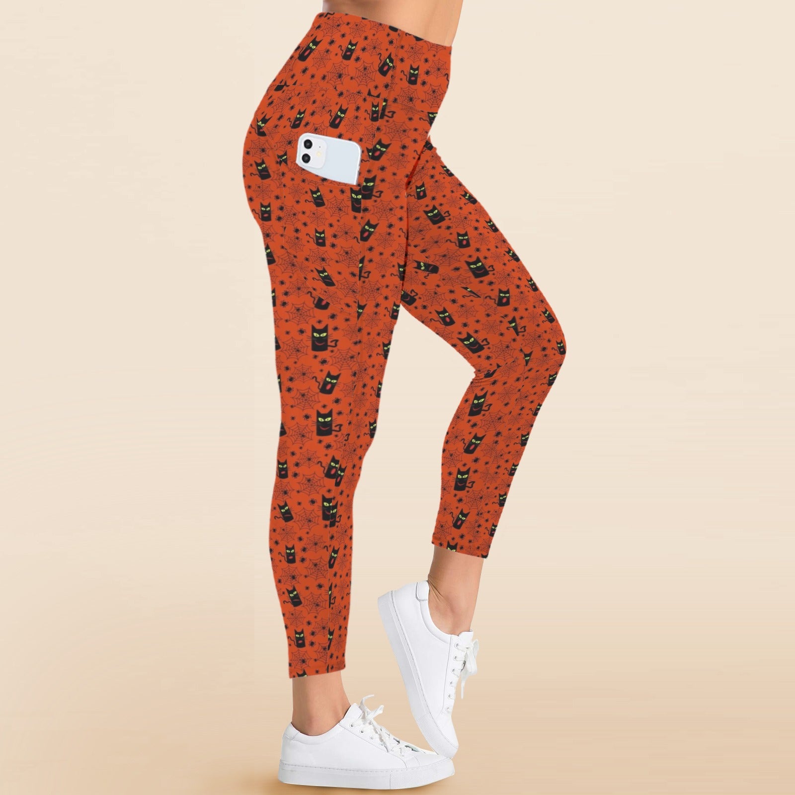 Halloween Black Cats Women's High Waist Pockets Yoga Leggings