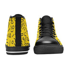 Black Squiggle On Yellow Women's High Top Canvas Shoes Womens Classic High Top Shoes Printed Offshore Retro