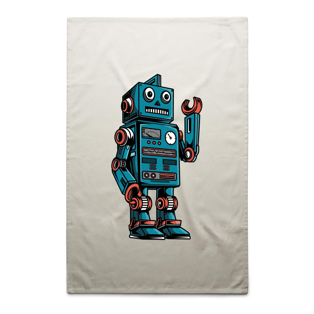 Robot - AS Colour Tea Towel Cream One Size Tea Towel Printed In Australia Sci Fi