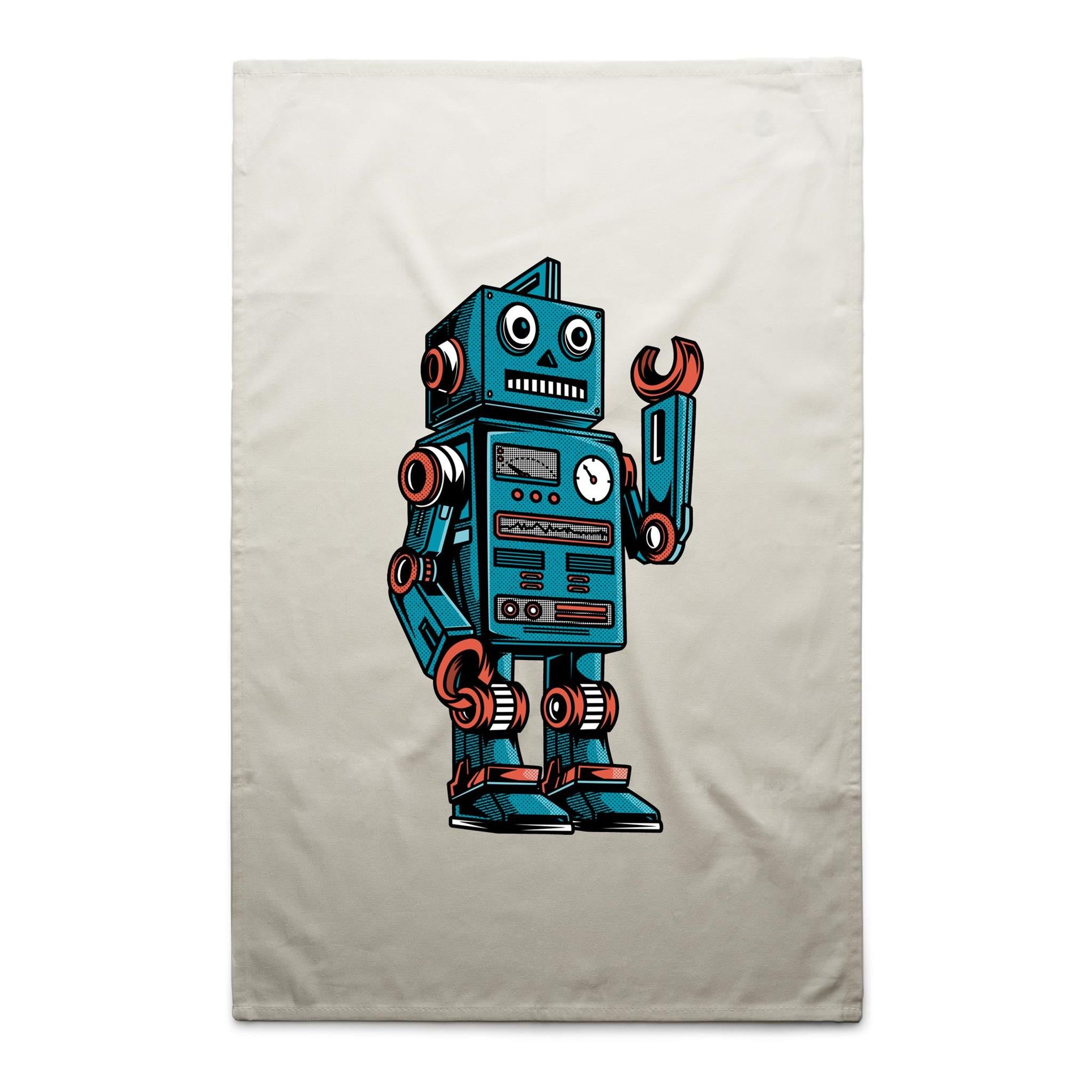 Robot - AS Colour Tea Towel Cream One Size Tea Towel Printed In Australia Sci Fi